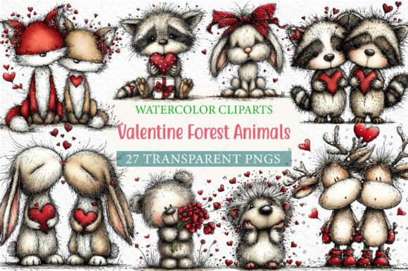 Download Watercolor Valentine Forest Animals Png - Png Collection