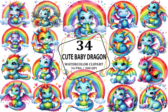 Download Cute Rainbow Baby Dragon Clipart PNG - Png Collection