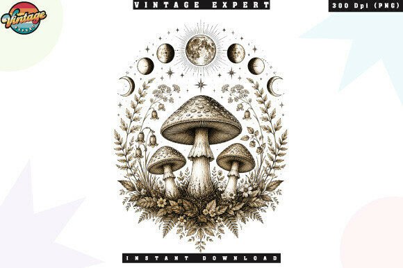 Download Celestial Mushroom Botanical Vintage PNG - Png Collection