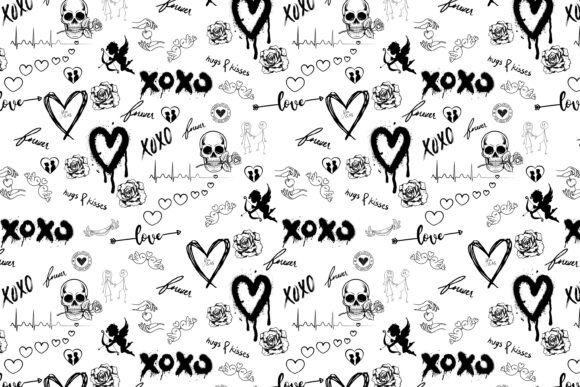 Download A Seamless Black and White Love Doodle - Black and white Collection