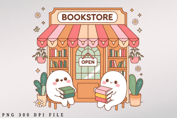 Download Cute Ghost Bookstore PNG Design - Png Collection