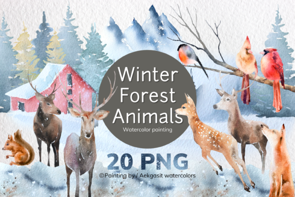 Download Watercolor Winter Forest Animals PNG - Png Collection