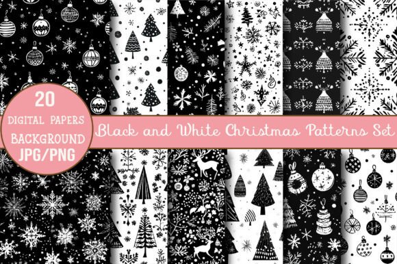 Download Black and White Christmas Patterns Set - Black and white Collection