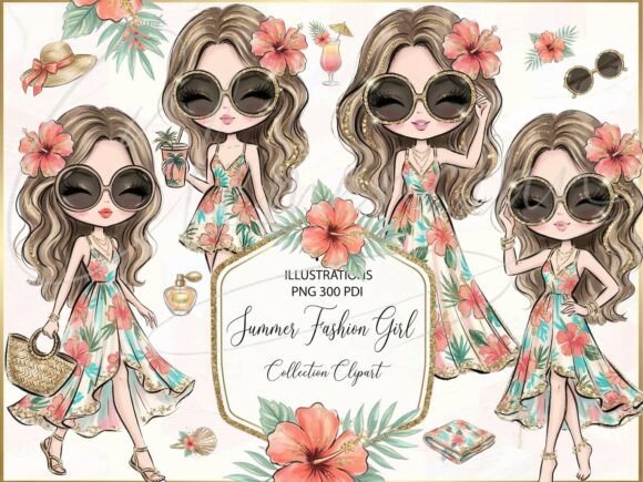 Download Boho Summer Fashion Girl Clipart PNG Set - Png Collection